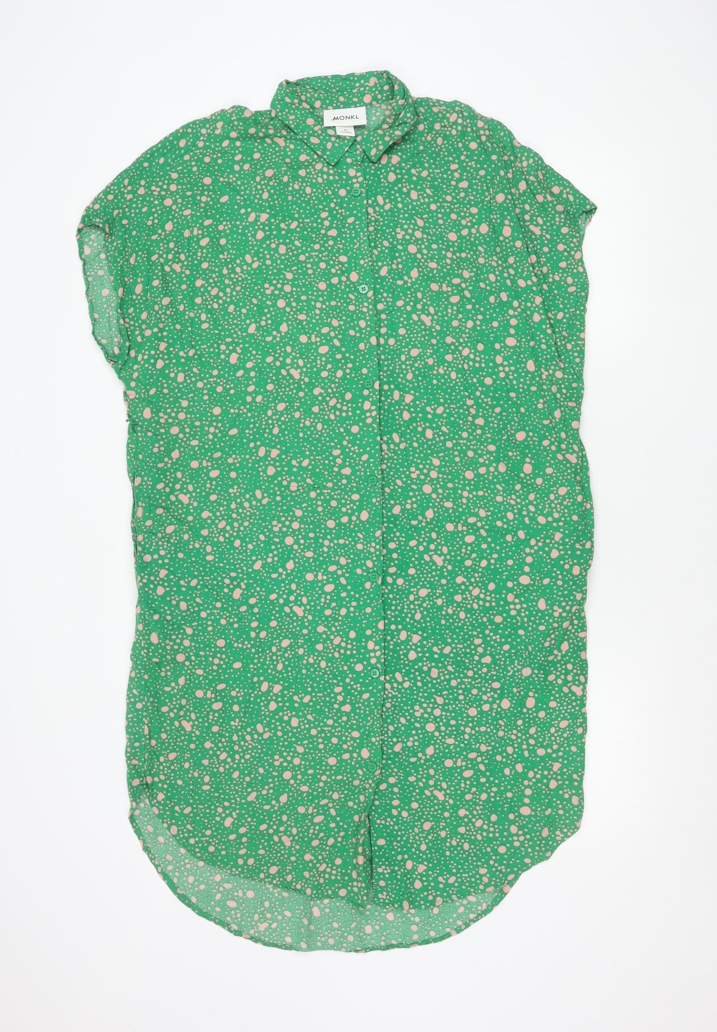 Monki Womens Green Polka Dot Shirt Dress XS Viscose Casual