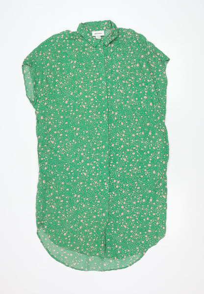 Monki Womens Green Polka Dot Shirt Dress XS Viscose Casual
