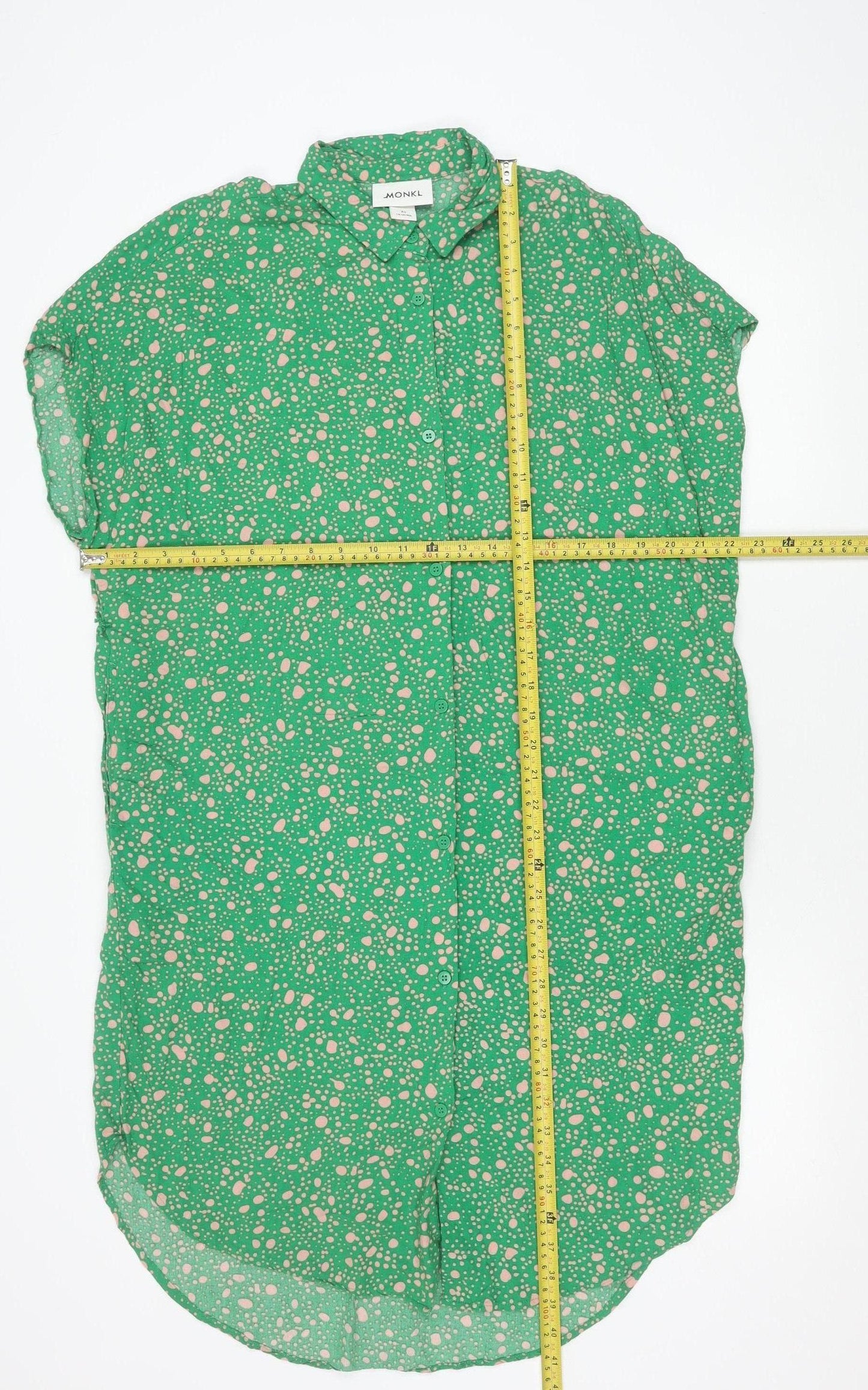 Monki Womens Green Polka Dot Shirt Dress XS Viscose Casual