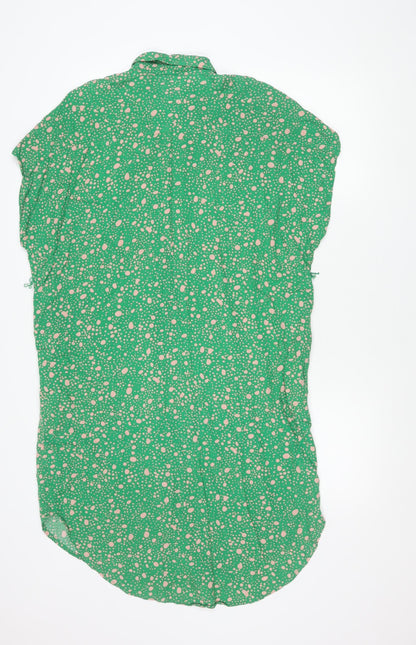 Monki Womens Green Polka Dot Shirt Dress XS Viscose Casual