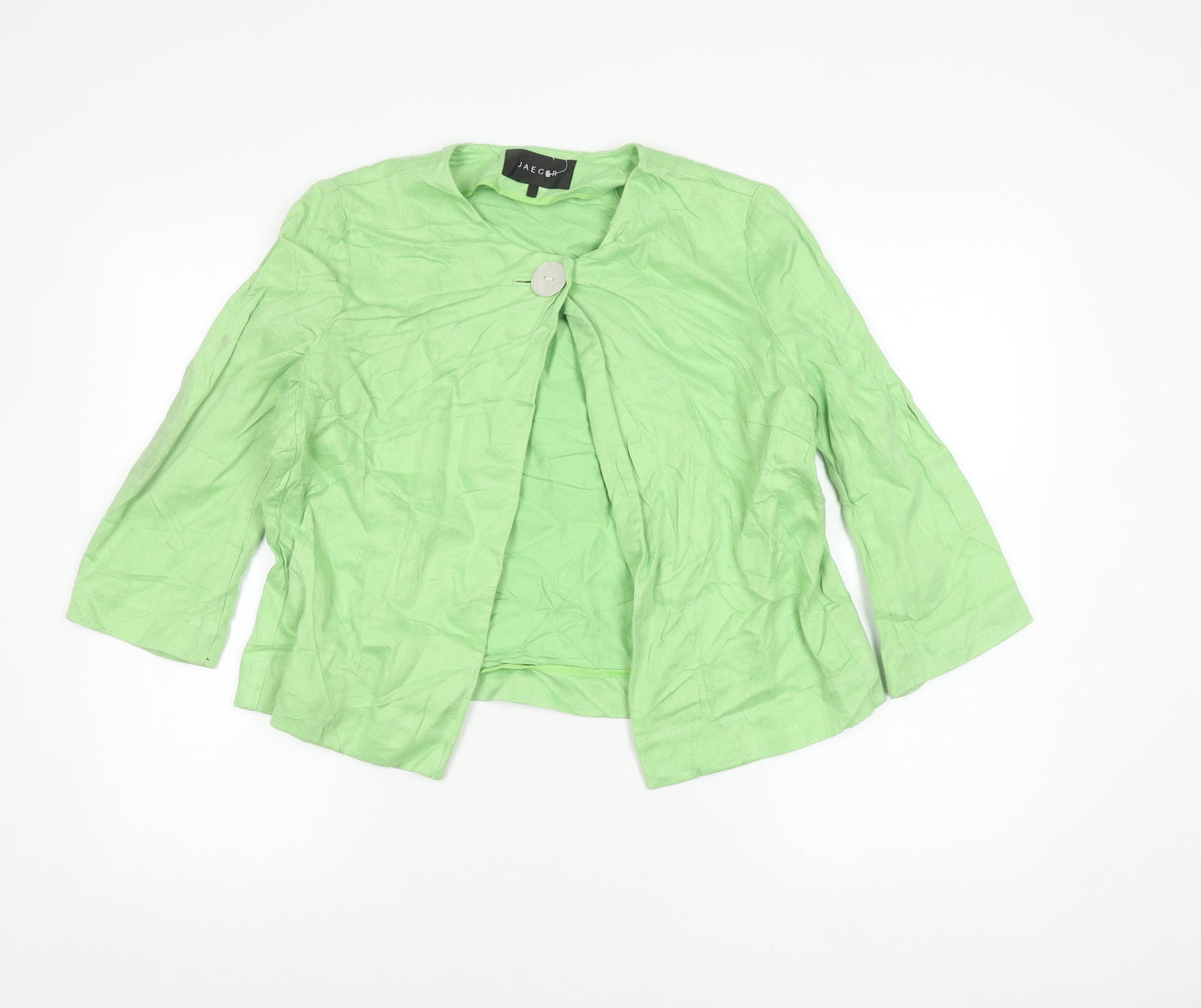 Jaeger Women’s Green Linen Suit Jacket Size 12 One Button Shawl Collar