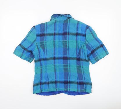 New Fast Womens Blue Check Linen Blend Suit Jacket Size 10 Short Sleeve