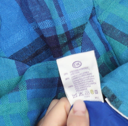 New Fast Womens Blue Check Linen Blend Suit Jacket Size 10 Short Sleeve