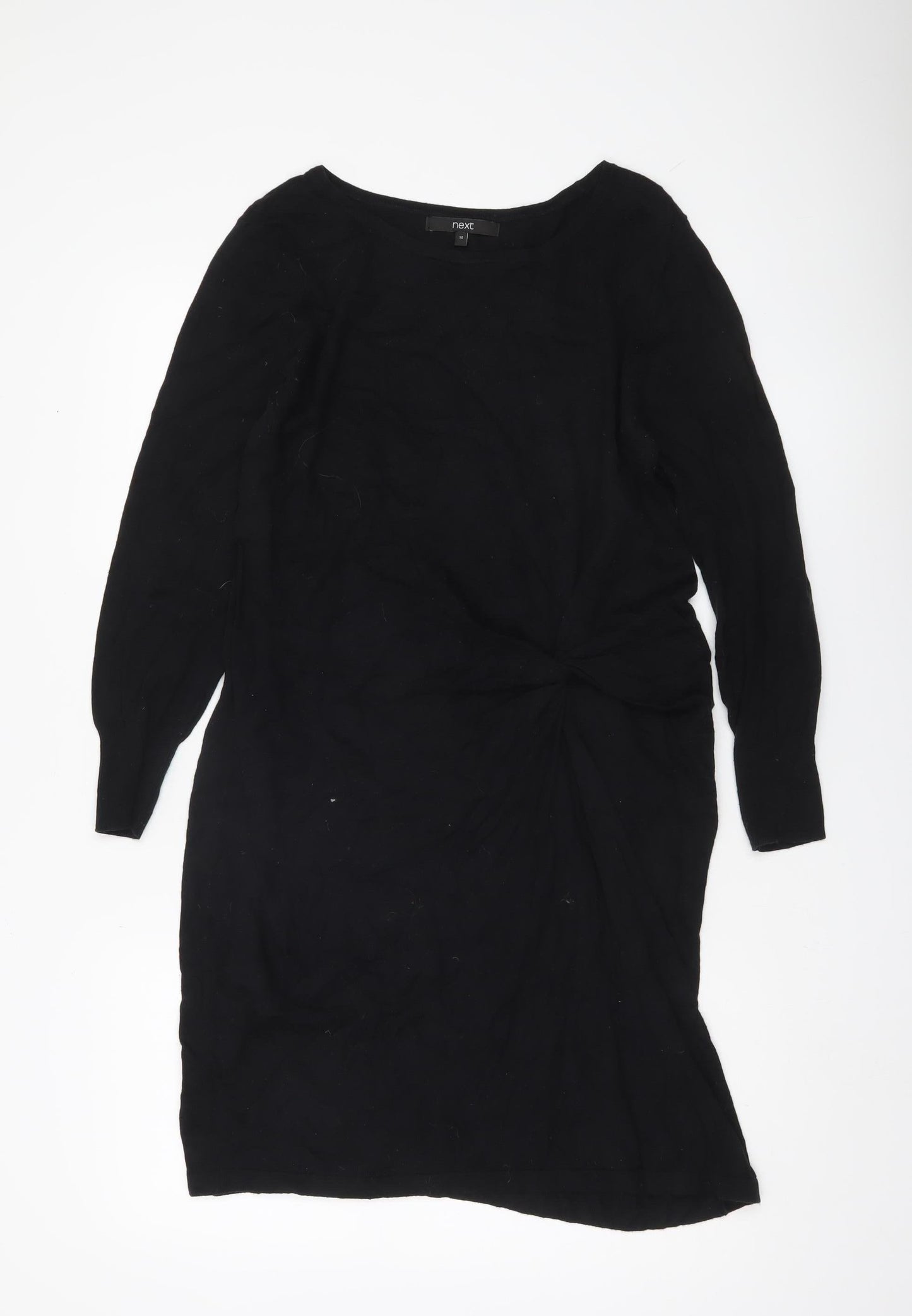 Next Women’s Black Sheath Dress Size 14 Long Sleeve Ruched Knit
