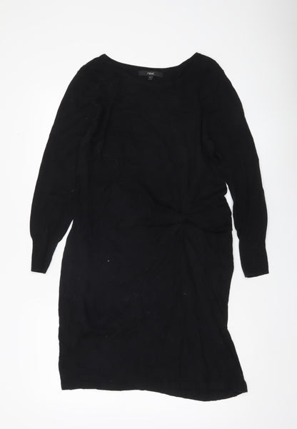Next Women’s Black Sheath Dress Size 14 Long Sleeve Ruched Knit