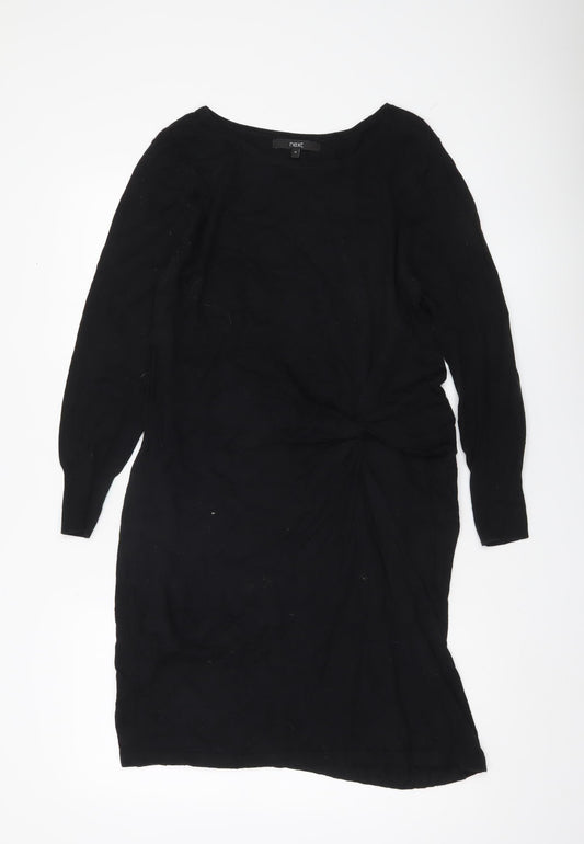 Next Women’s Black Sheath Dress Size 14 Long Sleeve Ruched Knit