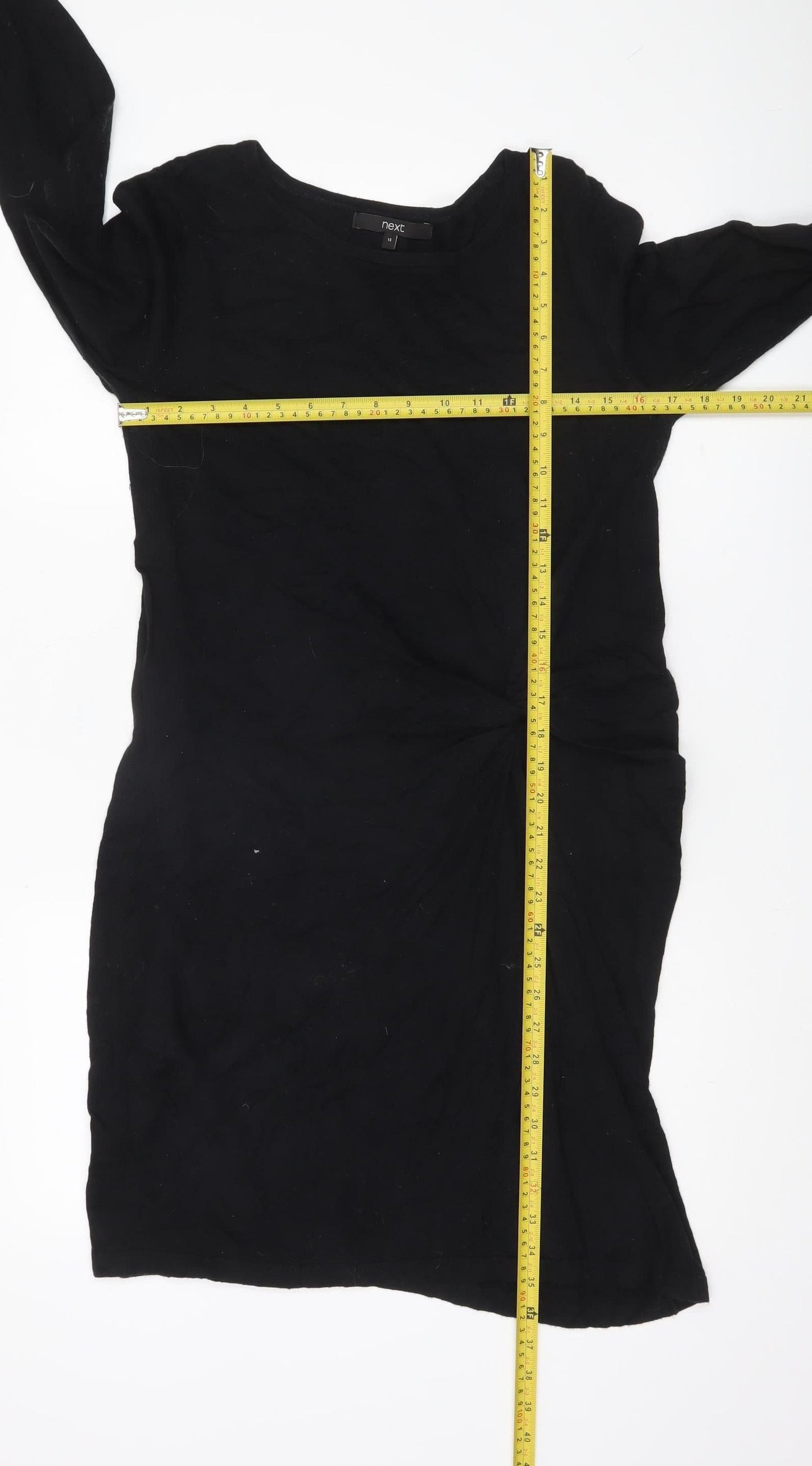 Next Women’s Black Sheath Dress Size 14 Long Sleeve Ruched Knit
