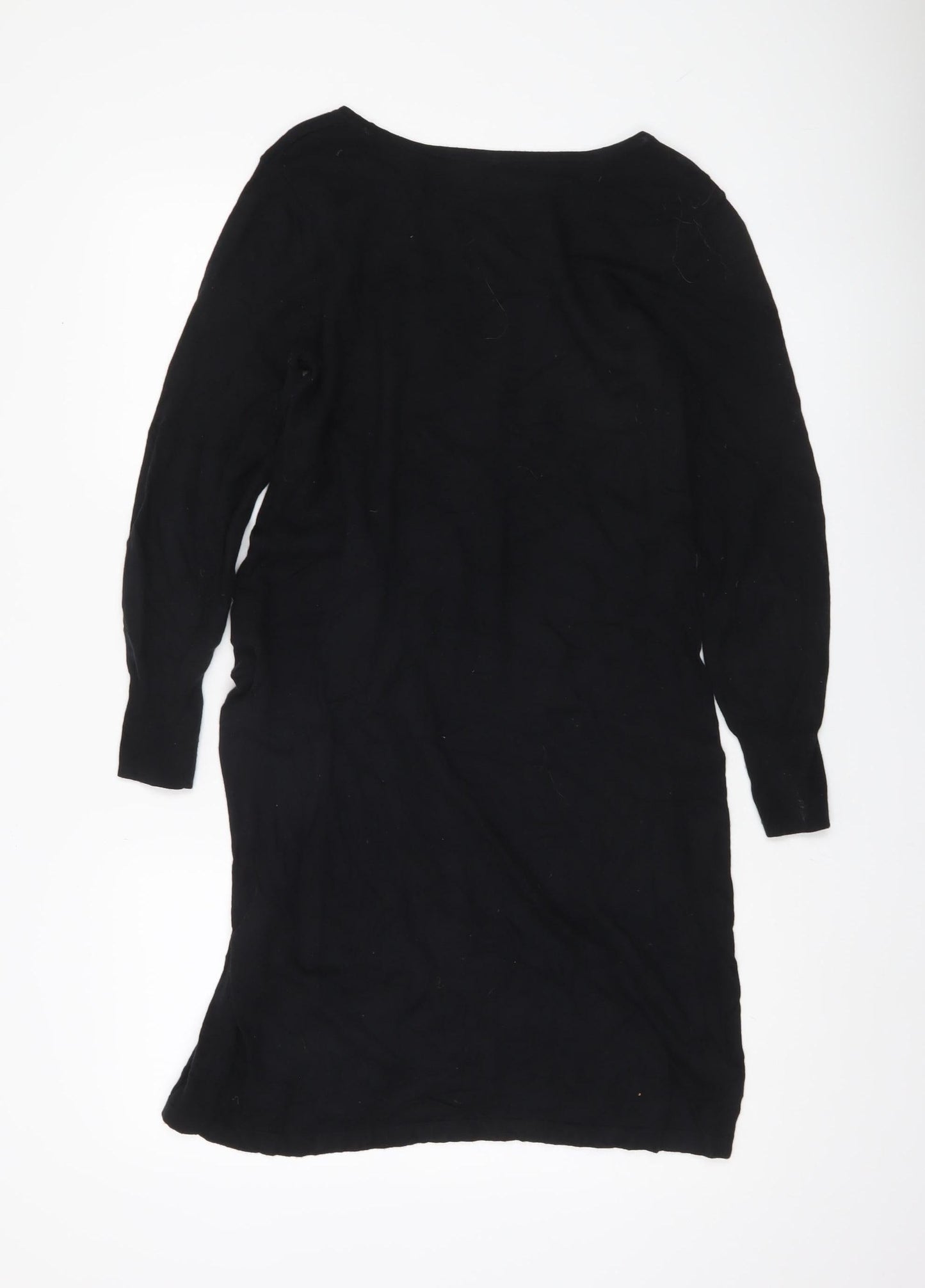 Next Women’s Black Sheath Dress Size 14 Long Sleeve Ruched Knit