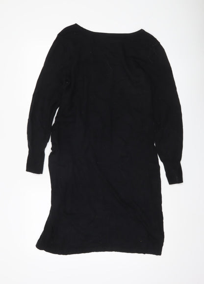 Next Women’s Black Sheath Dress Size 14 Long Sleeve Ruched Knit