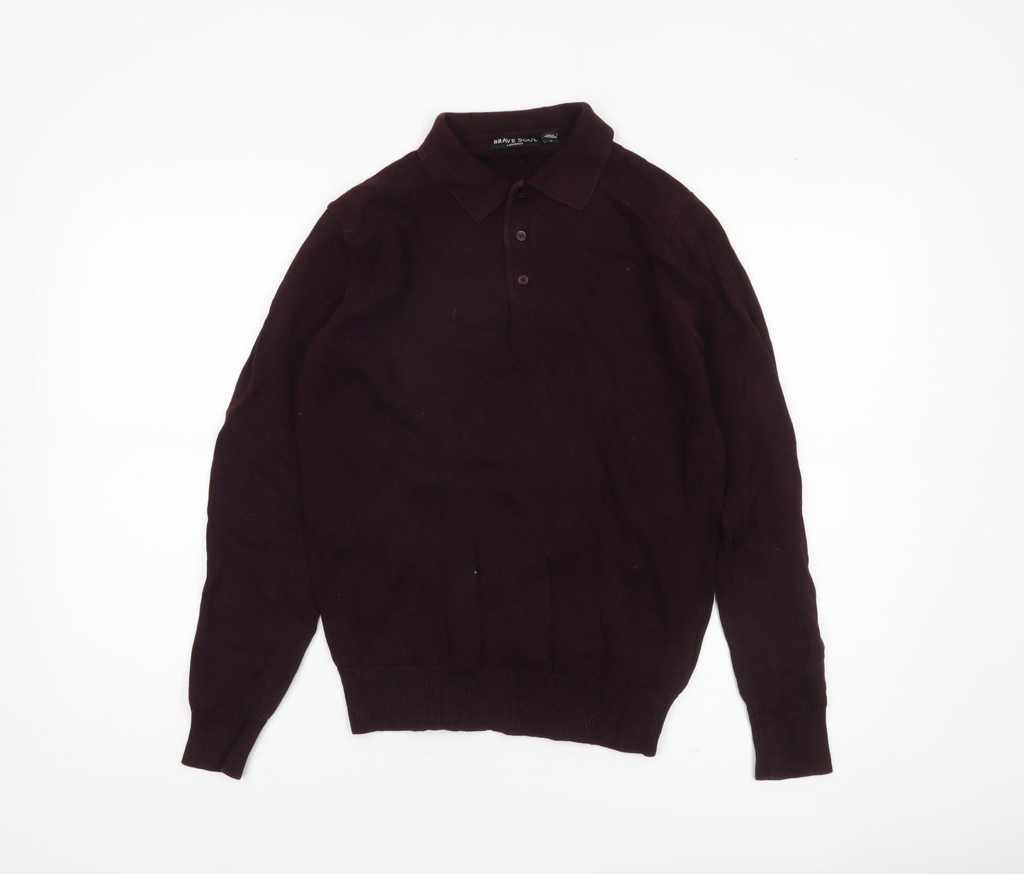 Brave Soul Men’s Purple Cotton Collared Henley Jumper Size S