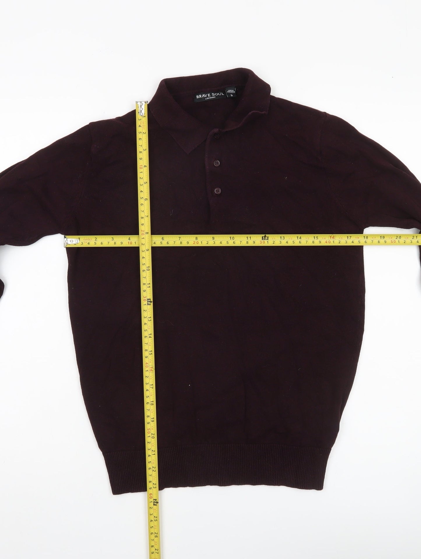 Brave Soul Men’s Purple Cotton Collared Henley Jumper Size S