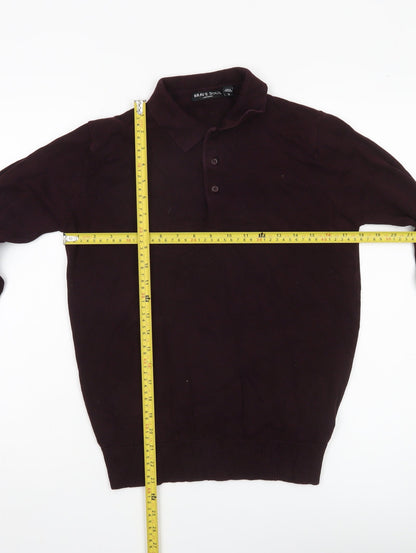 Brave Soul Men’s Purple Cotton Collared Henley Jumper Size S