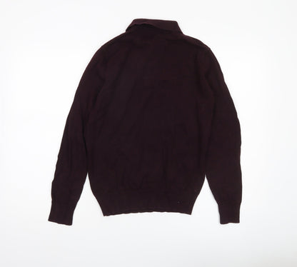 Brave Soul Men’s Purple Cotton Collared Henley Jumper Size S