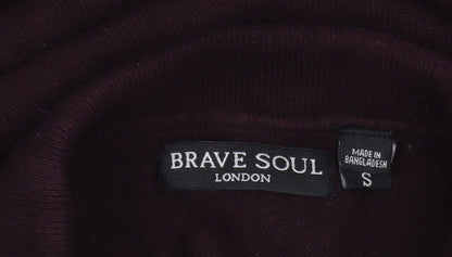 Brave Soul Men’s Purple Cotton Collared Henley Jumper Size S