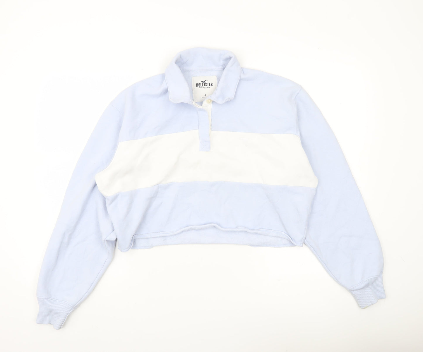Hollister Women’s Blue & White Henley Sweatshirt S Casual Pullover