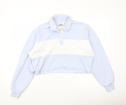 Hollister Women’s Blue & White Henley Sweatshirt S Casual Pullover