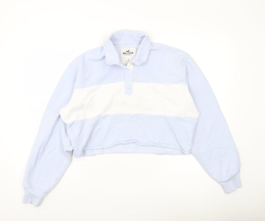 Hollister Women’s Blue & White Henley Sweatshirt S Casual Pullover