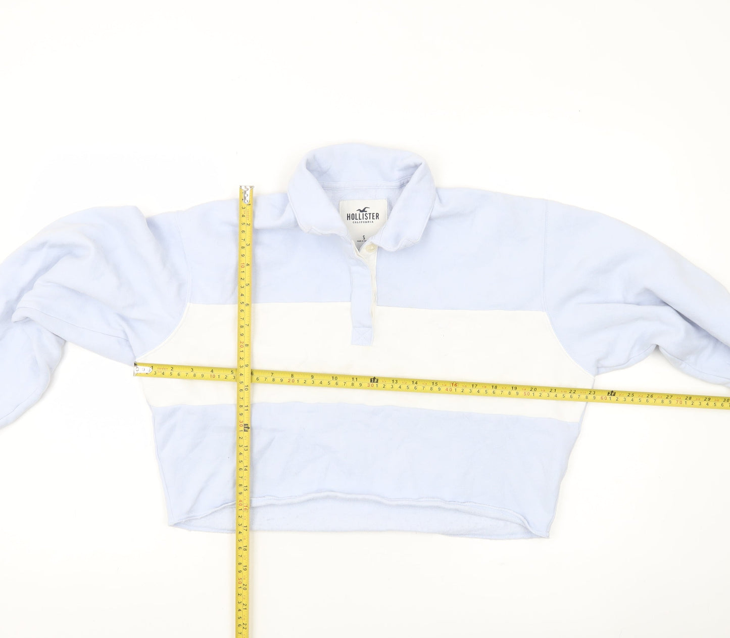 Hollister Women’s Blue & White Henley Sweatshirt S Casual Pullover