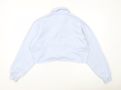 Hollister Women’s Blue & White Henley Sweatshirt S Casual Pullover