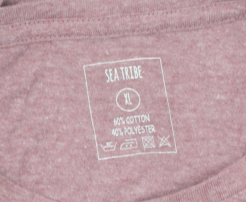 Sea Tribe Men’s Pink XL Graphic Crew Neck Cotton Blend T-Shirt