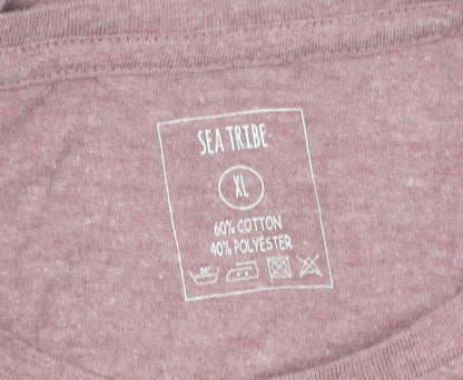Sea Tribe Men’s Pink XL Graphic Crew Neck Cotton Blend T-Shirt