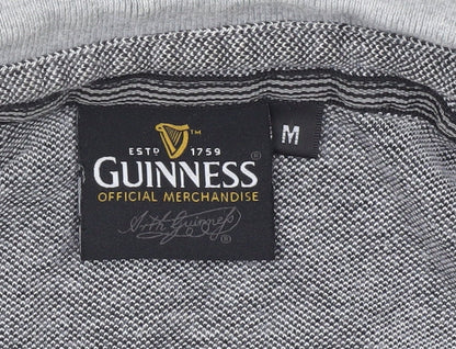 Guinness Men Grey Striped Cotton Polo Shirt Size M Logo Casual