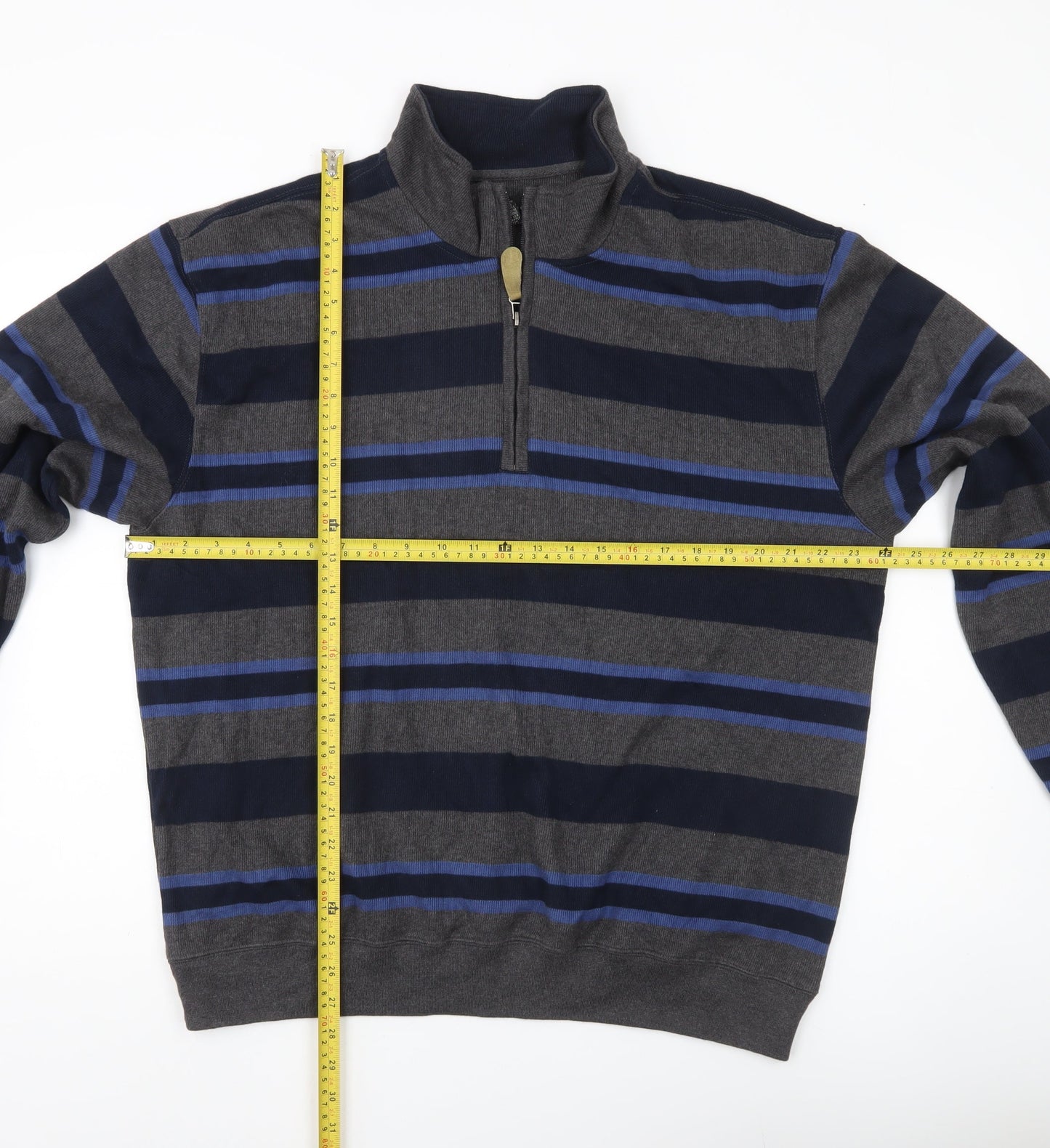 Van Heusen Men’s Grey Blue Striped 1/4 Zip Cotton Sweatshirt XL
