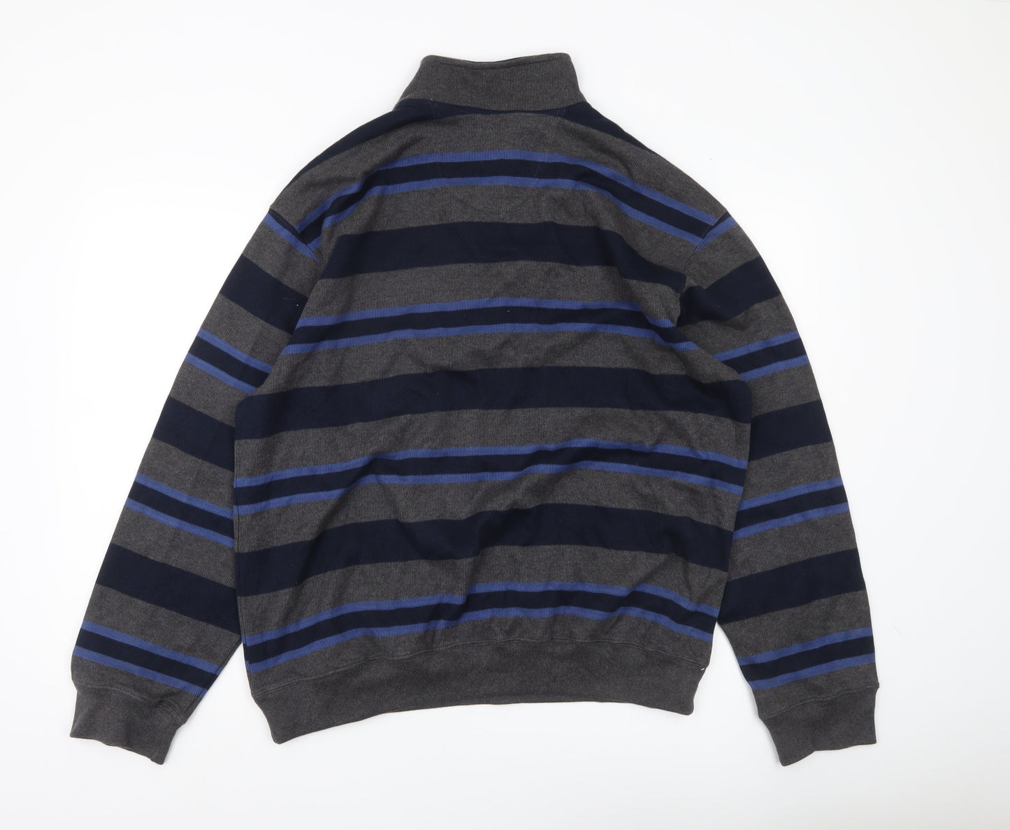 Van Heusen Men’s Grey Blue Striped 1/4 Zip Cotton Sweatshirt XL