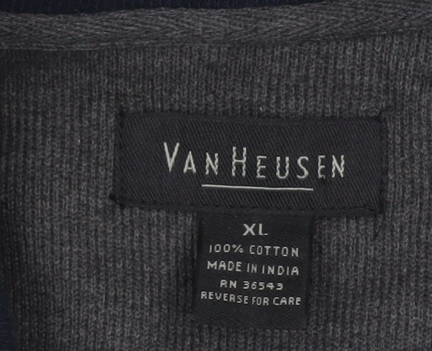 Van Heusen Men’s Grey Blue Striped 1/4 Zip Cotton Sweatshirt XL