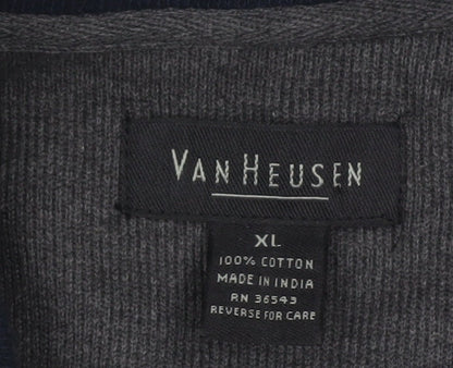 Van Heusen Men’s Grey Blue Striped 1/4 Zip Cotton Sweatshirt XL