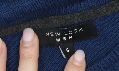 New Look Men’s Blue Small Crew Neck Acrylic Pullover Jumper