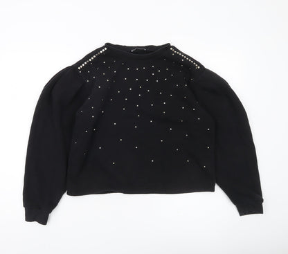 Zara Women Black Studded Pullover Sweatshirt Size S