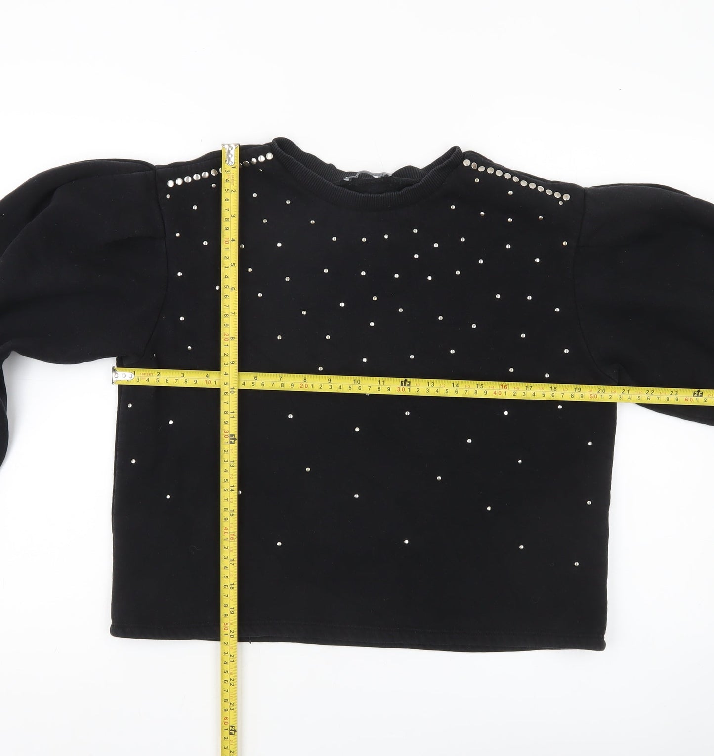 Zara Women Black Studded Pullover Sweatshirt Size S