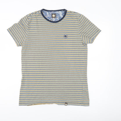 Pretty Green Men's Multicoloured Striped Cotton T-Shirt Size S