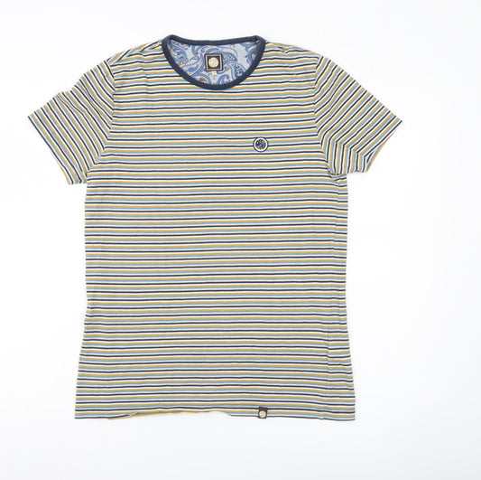 Pretty Green Men's Multicoloured Striped Cotton T-Shirt Size S