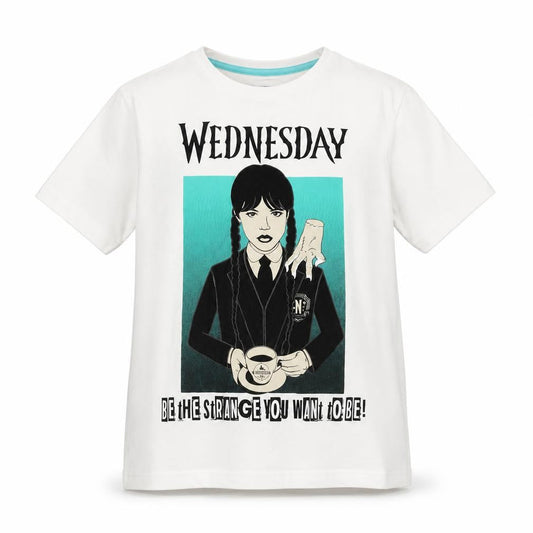 Wednesday Girls White Graphic T-Shirt 11-12 Years Gothic Casual Tee