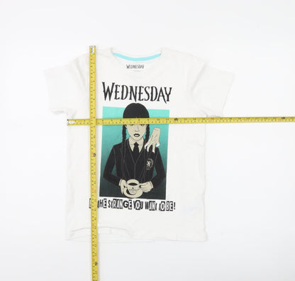 Wednesday Girls White Graphic T-Shirt 11-12 Years Gothic Casual Tee