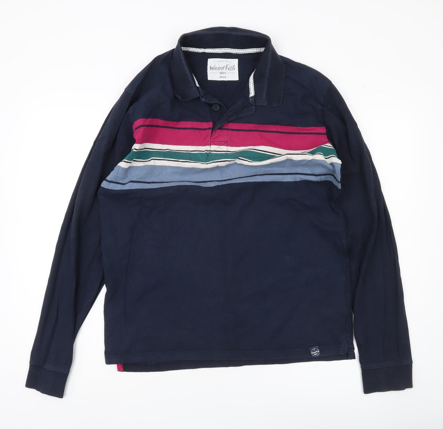 Weird Fish Men’s Blue Striped Long Sleeve Polo Shirt Medium