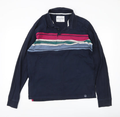 Weird Fish Men’s Blue Striped Long Sleeve Polo Shirt Medium