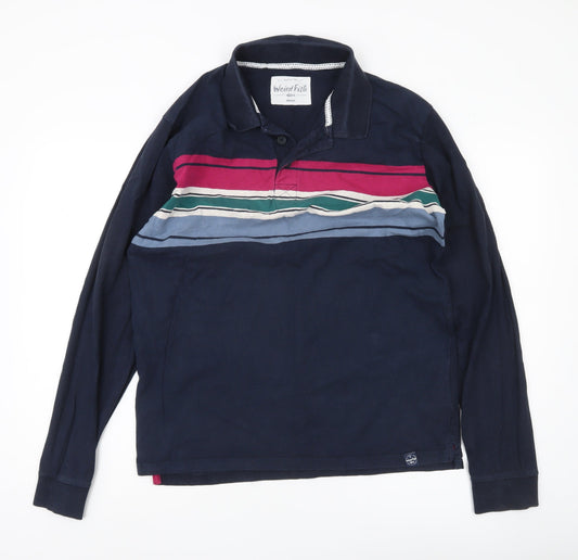 Weird Fish Men’s Blue Striped Long Sleeve Polo Shirt Medium