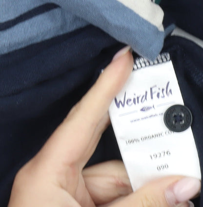 Weird Fish Men’s Blue Striped Long Sleeve Polo Shirt Medium