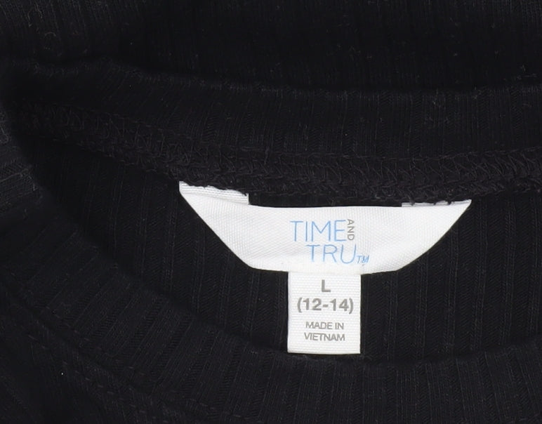 Time and Tru Womens Black Size L (12-14) Long Sleeve Basic T-Shirt