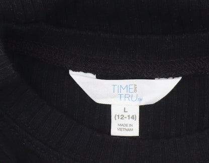 Time and Tru Womens Black Size L (12-14) Long Sleeve Basic T-Shirt
