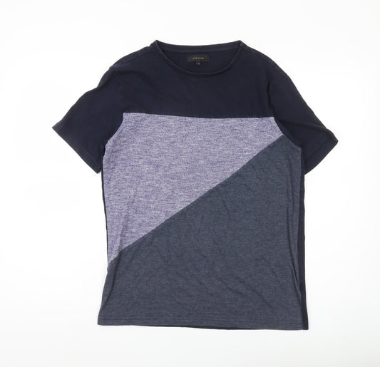River Island Men’s Blue Colourblock Cotton Crew Neck T-Shirt Size S