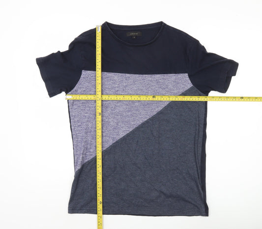 River Island Men’s Blue Colourblock Cotton Crew Neck T-Shirt Size S