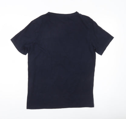 River Island Men’s Blue Colourblock Cotton Crew Neck T-Shirt Size S