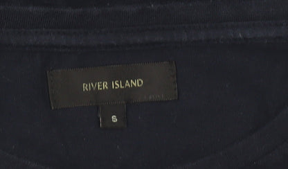 River Island Men’s Blue Colourblock Cotton Crew Neck T-Shirt Size S