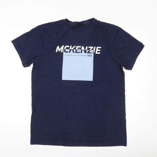 McKenzie Men’s Blue Logo Graphic T-Shirt Size L Crew Neck Cotton