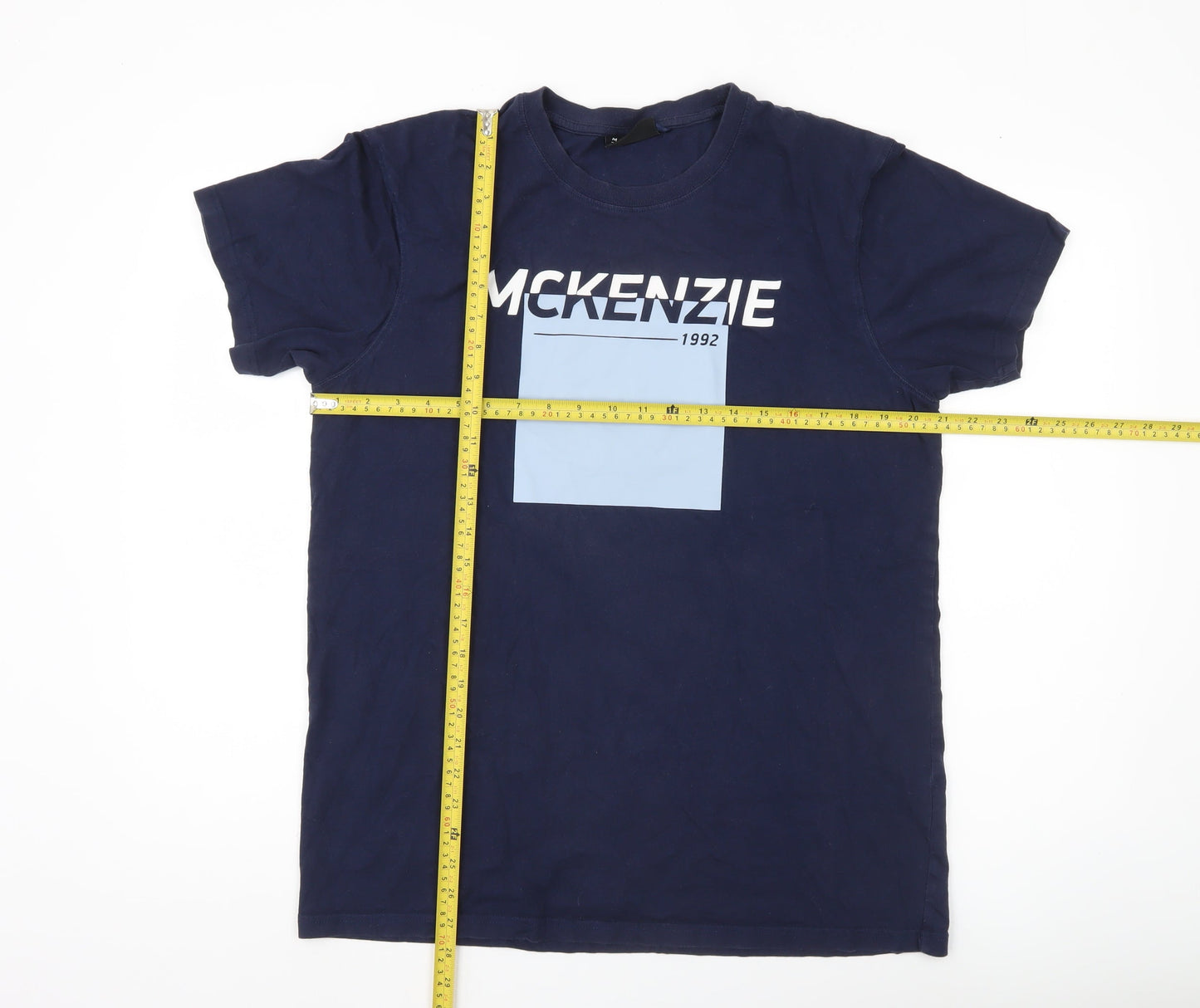 McKenzie Men’s Blue Logo Graphic T-Shirt Size L Crew Neck Cotton