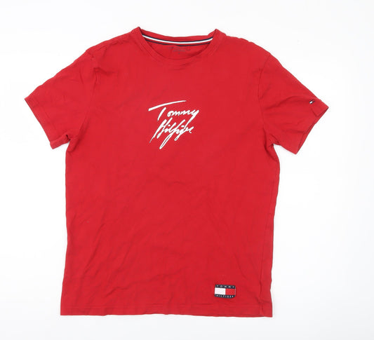 Tommy Hilfiger Men’s Red Medium Graphic Logo T-Shirt Cotton